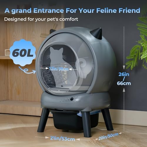 Self Cleaning Litter Box for Cats  Automatic Cat Litter Box with Smart APP Control and Health Monitoring  Includes 2 Roll Trash Bag and Litter Mat  Grey