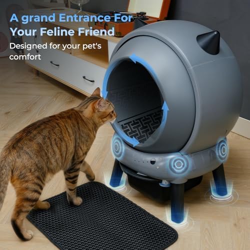 Self Cleaning Litter Box for Cats  Automatic Cat Litter Box with Smart APP Control and Health Monitoring  Includes 2 Roll Trash Bag and Litter Mat  Grey
