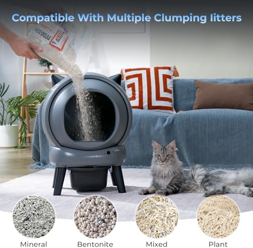 Self Cleaning Litter Box for Cats  Automatic Cat Litter Box with Smart APP Control and Health Monitoring  Includes 2 Roll Trash Bag and Litter Mat  Grey