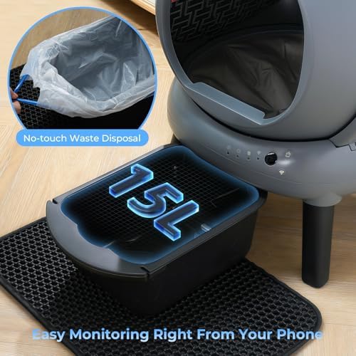 Self Cleaning Litter Box for Cats  Automatic Cat Litter Box with Smart APP Control and Health Monitoring  Includes 2 Roll Trash Bag and Litter Mat  Grey