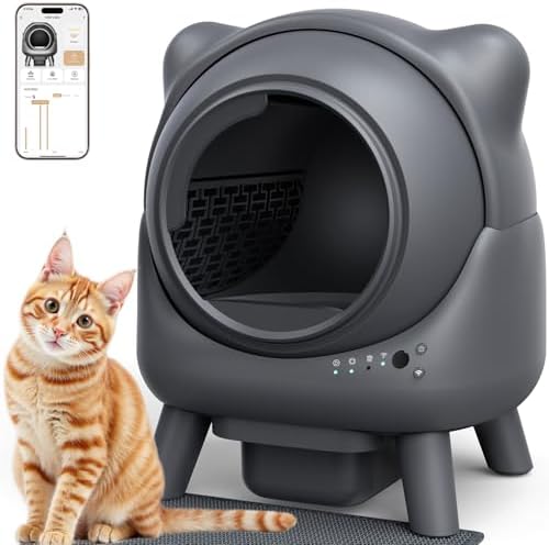 Self Cleaning Litter Box  Automatic Litter Box  FEELNEEDY Odor Control Robot  Cat Ears Design  65L APP Real Time Monitor  Cat Litter Boxs for Multiple Cats  Safety Sensors  with 1 Trash Bag