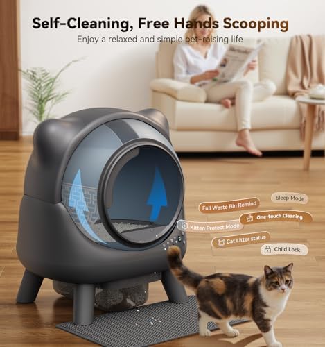 Self Cleaning Litter Box  Automatic Litter Box  FEELNEEDY Odor Control Robot  Cat Ears Design  65L APP Real Time Monitor  Cat Litter Boxs for Multiple Cats  Safety Sensors  with 1 Trash Bag