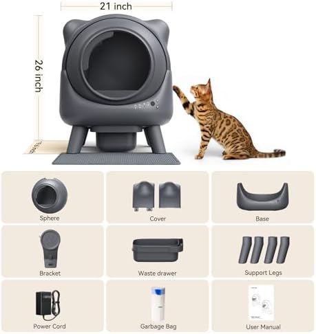 Self Cleaning Litter Box  Automatic Litter Box  FEELNEEDY Odor Control Robot  Cat Ears Design  65L APP Real Time Monitor  Cat Litter Boxs for Multiple Cats  Safety Sensors  with 1 Trash Bag