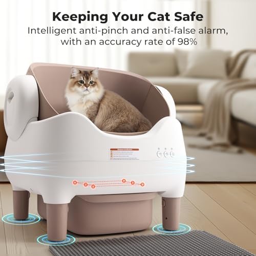 Self Cleaning Litter Box  Automatic Cat Litter Box with APP Control  Odor Free Waste Disposal Includes Trash Bags  Large Waste Bin  Open Top  for Multiple Cats