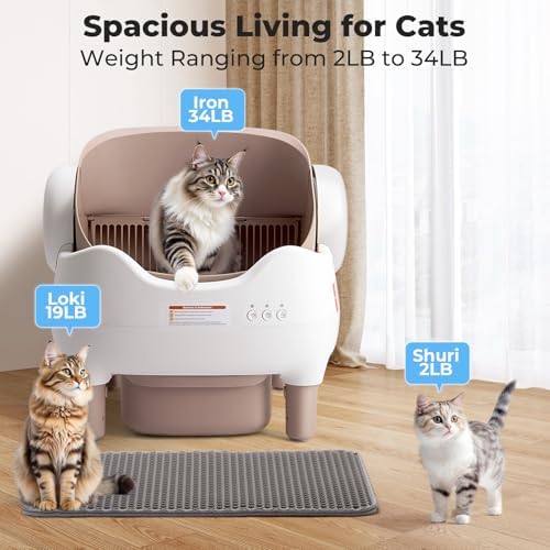 Self Cleaning Litter Box  Automatic Cat Litter Box with APP Control  Odor Free Waste Disposal Includes Trash Bags  Large Waste Bin  Open Top  for Multiple Cats