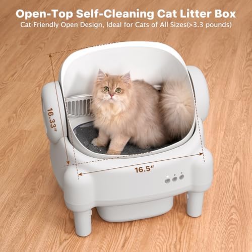 Self Cleaning Litter Box Open Top Automatic Litter Box with App Control for Multiple Cats  Safety Sensors Protection  Odor Control Includes 2 roll Liners Large Waste Bin  Cream White