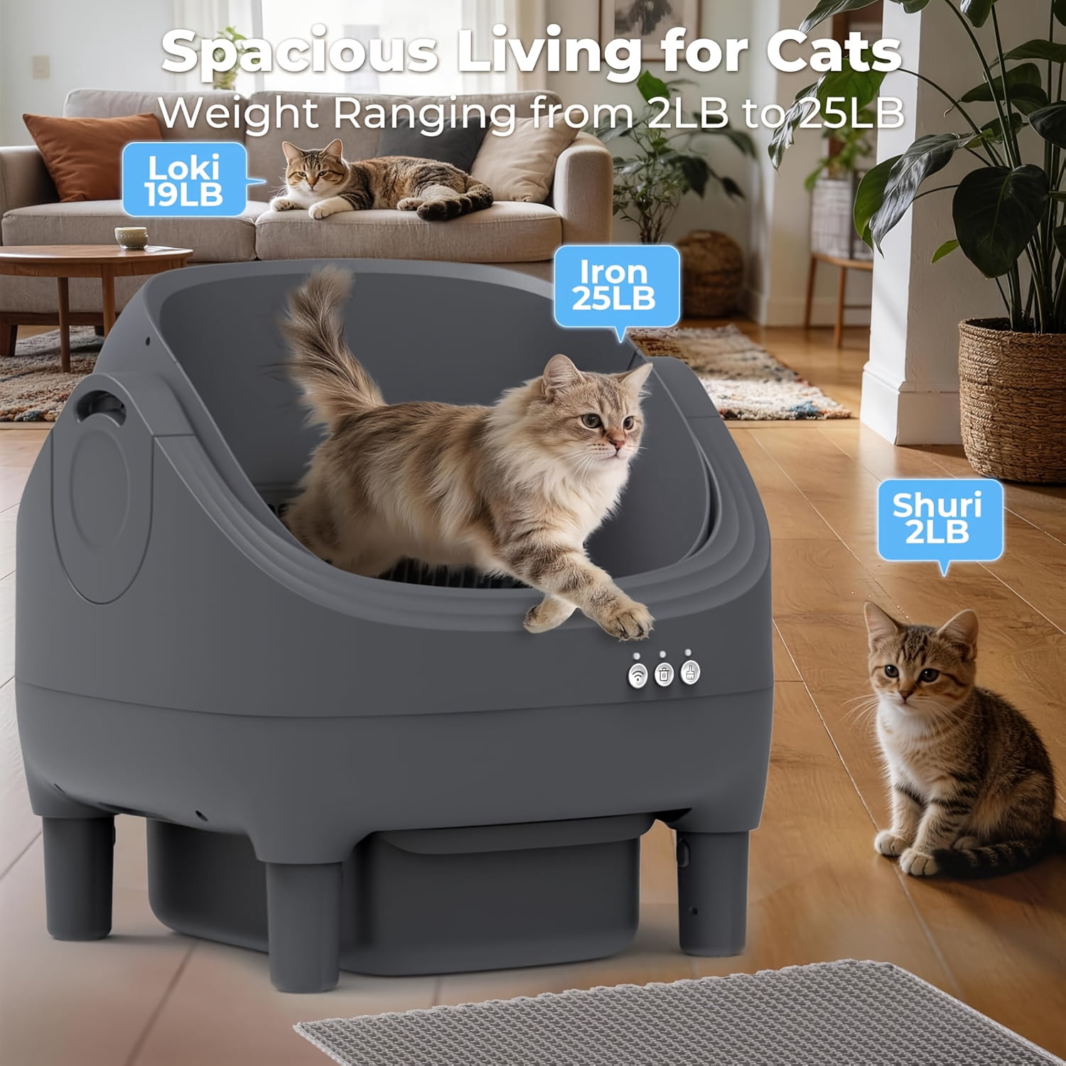 Self Cleaning Litter Box  Automatic Cat Litter Box APP Control  Open Design Electric Litter Box  Safety Anti Pinch  Odor Free Waste Disposal Includes Trash Bags  Suitable for Multiple Cats  Grey