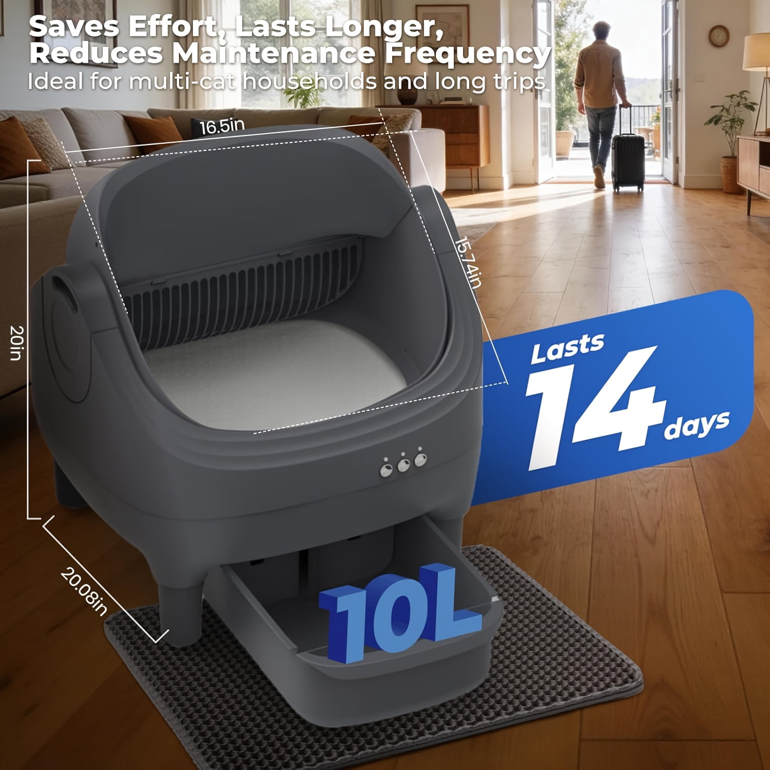 Self Cleaning Litter Box  Automatic Cat Litter Box APP Control  Open Design Electric Litter Box  Safety Anti Pinch  Odor Free Waste Disposal Includes Trash Bags  Suitable for Multiple Cats  Grey