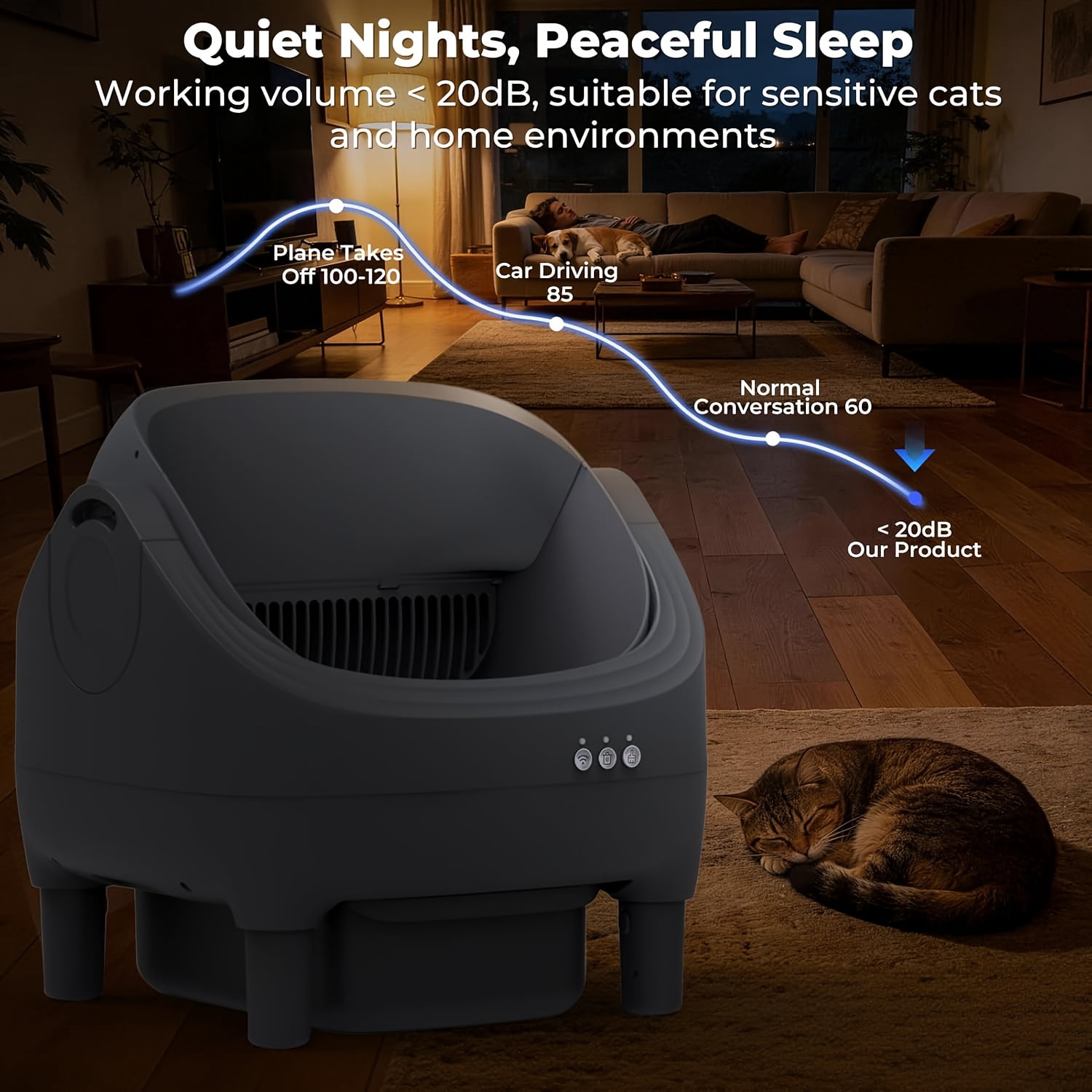 Self Cleaning Litter Box  Automatic Cat Litter Box APP Control  Open Design Electric Litter Box  Safety Anti Pinch  Odor Free Waste Disposal Includes Trash Bags  Suitable for Multiple Cats  Grey