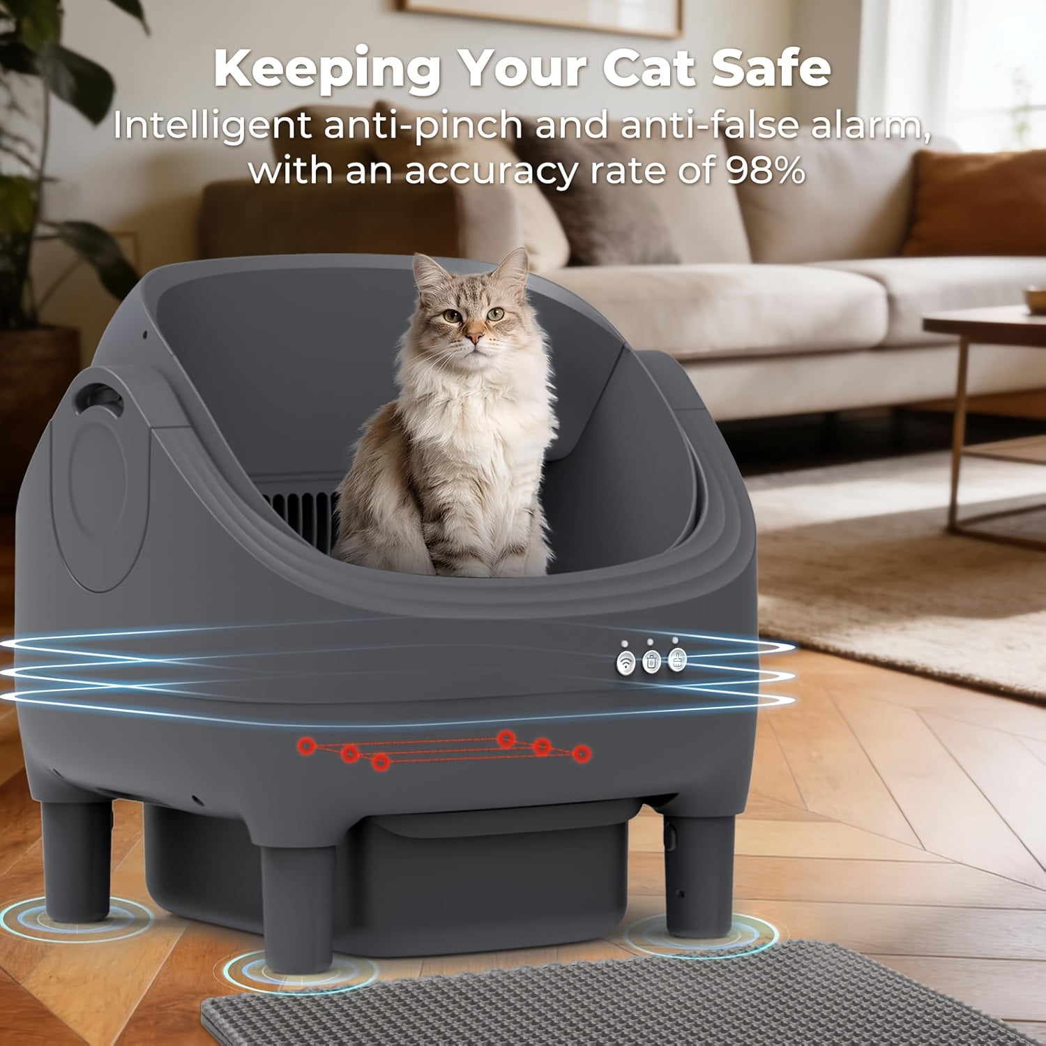 Self Cleaning Litter Box  Automatic Cat Litter Box APP Control  Open Design Electric Litter Box  Safety Anti Pinch  Odor Free Waste Disposal Includes Trash Bags  Suitable for Multiple Cats  Grey