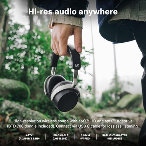 Sennheiser HDB 630 Wireless Over Ear Headphones   Hi Res Audiophile Sound  Adaptive Noise Cancellation  Parametric EQ  60 Hour Battery Life  Includes USB C Low Latency Bluetooth Adapter   Black