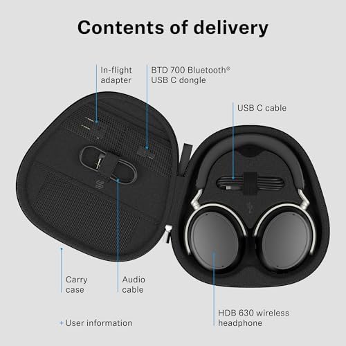 Sennheiser HDB 630 Wireless Over Ear Headphones   Hi Res Audiophile Sound  Adaptive Noise Cancellation  Parametric EQ  60 Hour Battery Life  Includes USB C Low Latency Bluetooth Adapter   Black