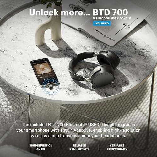 Sennheiser HDB 630 Wireless Over Ear Headphones   Hi Res Audiophile Sound  Adaptive Noise Cancellation  Parametric EQ  60 Hour Battery Life  Includes USB C Low Latency Bluetooth Adapter   Black