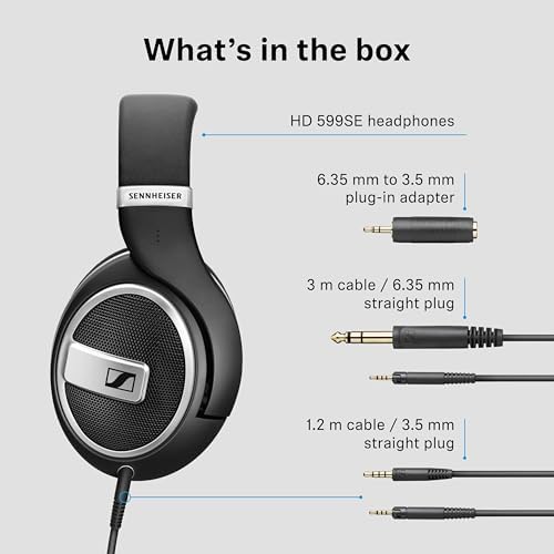 Sennheiser HD 599 SE Open Back Headphones  Premium Design  Natural Balanced Audio  Comfortable Fit  Wired Headphones for Music  Gaming  School  Work  Black