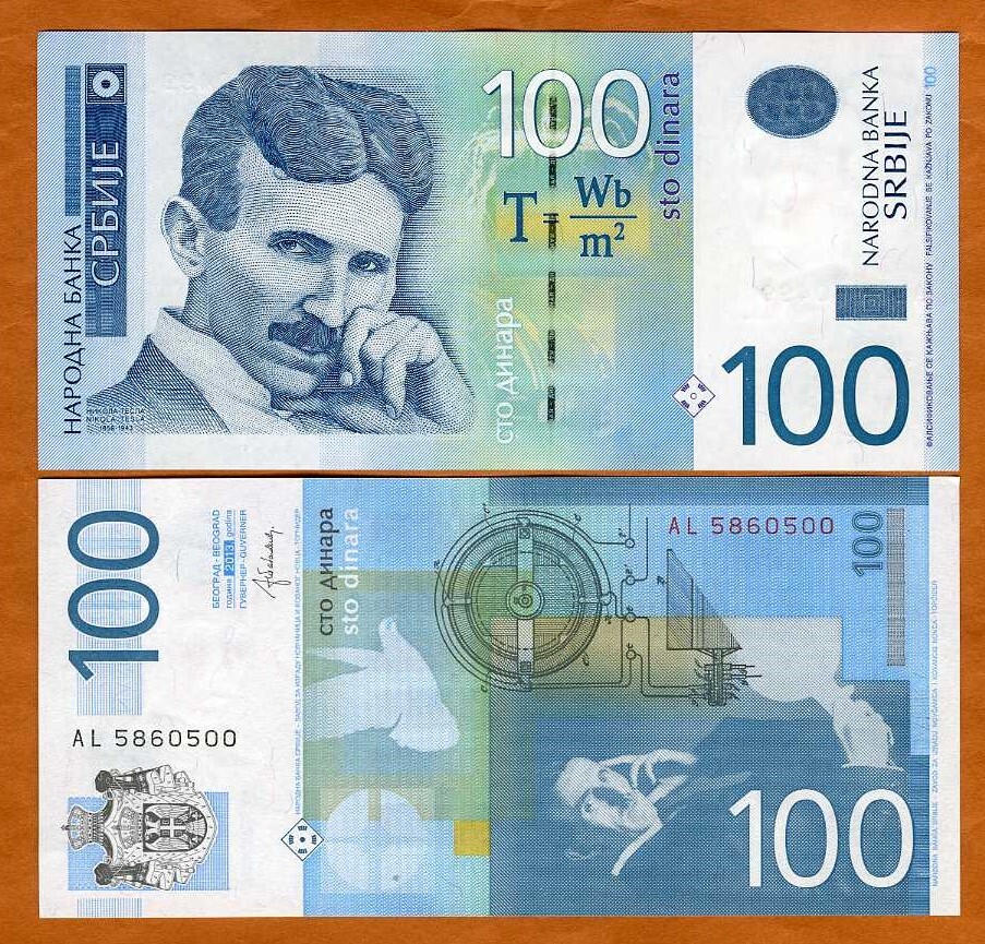 Serbia  100 Dinara  2013  P 57b  UNC Nikola Tesla