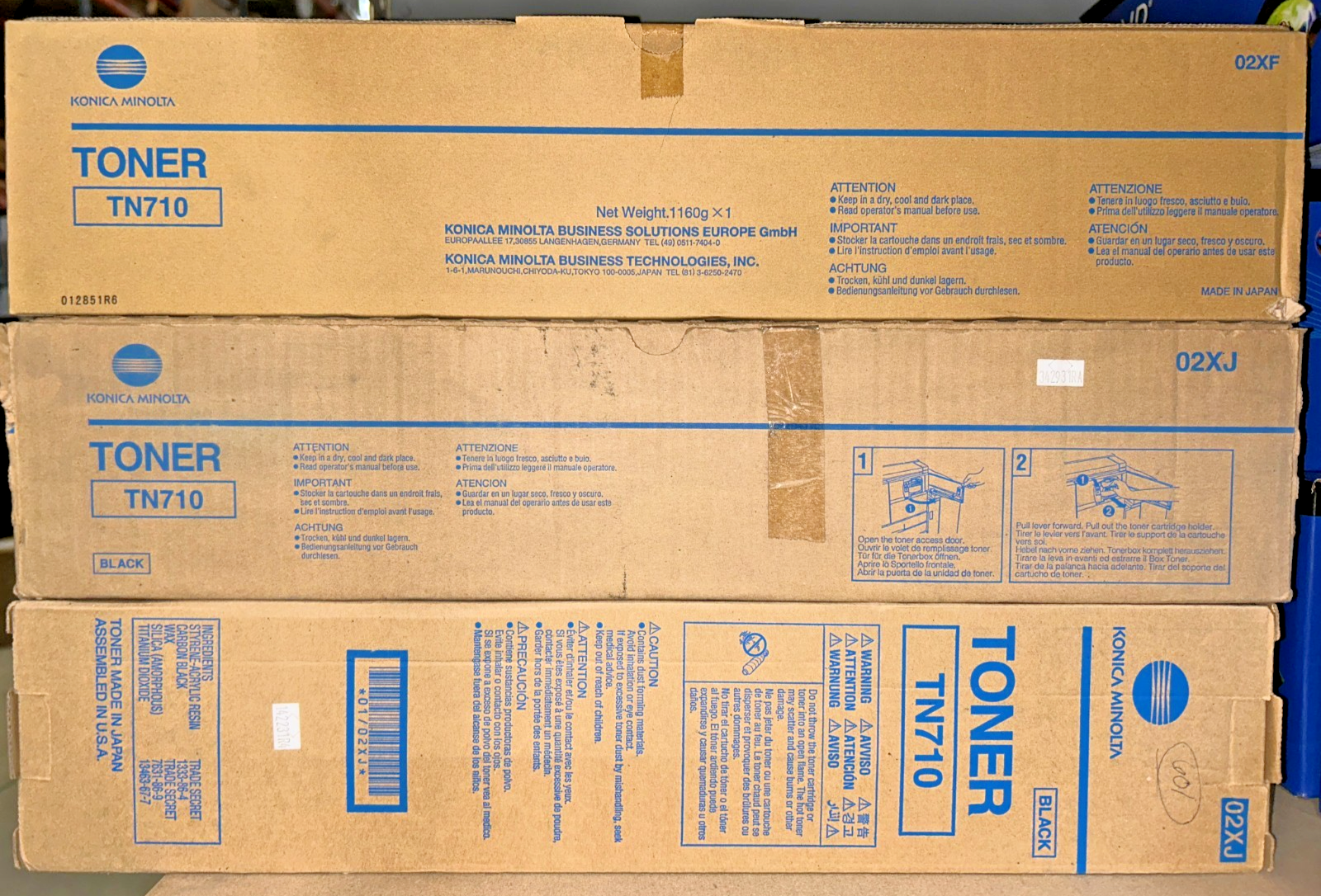 Set of 3 Genuine Konica Minolta TN710 / 02XJ / 02XF Black Toners for Bizhub 600