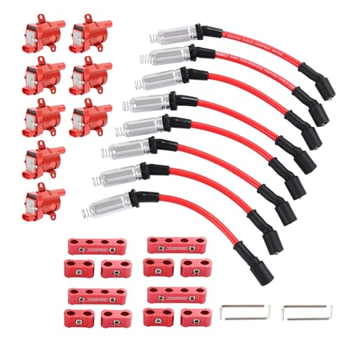 Set of 8 Ignition Coil Pack Round Type   Set of 8 8mm Spark Plug Wire Harness High Voltage Energy Compatible with Chevrolet GMC Cadillac Replace# UF262  D585  12573190