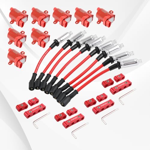 Set of 8 Ignition Coil Pack Round Type   Set of 8 8mm Spark Plug Wire Harness High Voltage Energy Compatible with Chevrolet GMC Cadillac Replace# UF262  D585  12573190