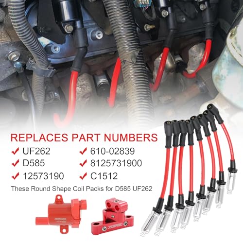 Set of 8 Ignition Coil Pack Round Type   Set of 8 8mm Spark Plug Wire Harness High Voltage Energy Compatible with Chevrolet GMC Cadillac Replace# UF262  D585  12573190