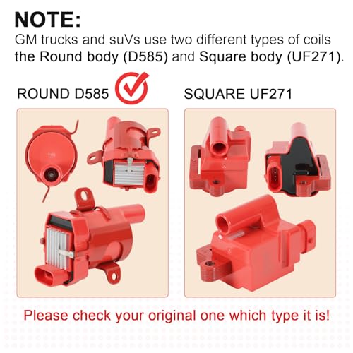 Set of 8 Ignition Coil Pack Round Type   Set of 8 8mm Spark Plug Wire Harness High Voltage Energy Compatible with Chevrolet GMC Cadillac Replace# UF262  D585  12573190