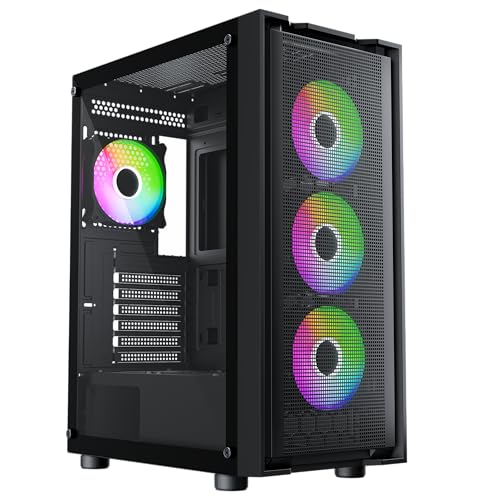 Sevenhero E621 Gaming ATX PC Case  Mid Tower Computer Case with 3X 120mm ARGB Fans  Support 360mm AIO Liquid Cooler  340mm GPU  Premium Tempered Glass Side Panel  High Airflow Mesh Front Panel  Black
