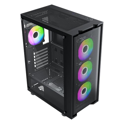 Sevenhero E621 Gaming ATX PC Case  Mid Tower Computer Case with 3X 120mm ARGB Fans  Support 360mm AIO Liquid Cooler  340mm GPU  Premium Tempered Glass Side Panel  High Airflow Mesh Front Panel  Black