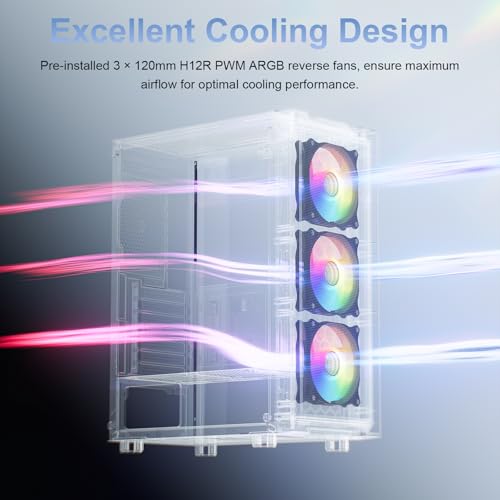 Sevenhero E621 Gaming ATX PC Case  Mid Tower Computer Case with 3X 120mm ARGB Fans  Support 360mm AIO Liquid Cooler  340mm GPU  Premium Tempered Glass Side Panel  High Airflow Mesh Front Panel  Black