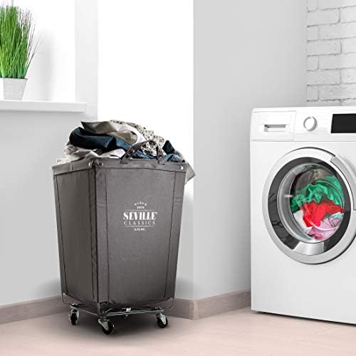 Seville Classics Large Commercial Heavy Duty Rolling Steel Frame Laundry Hamper Canvas Cart Bin  w/ Wheels for Hotel  Home  Closet  Bedroom  PATENTED   Gray  18 1 D x 18 1 W