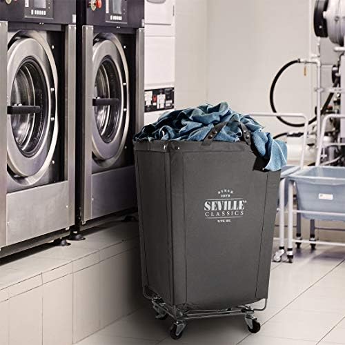 Seville Classics Large Commercial Heavy Duty Rolling Steel Frame Laundry Hamper Canvas Cart Bin  w/ Wheels for Hotel  Home  Closet  Bedroom  PATENTED   Gray  18 1 D x 18 1 W