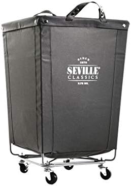 Seville Classics Large Commercial Heavy Duty Rolling Steel Frame Laundry Hamper Canvas Cart Bin  w/ Wheels for Hotel  Home  Closet  Bedroom  PATENTED   Gray  18 1 D x 18 1 W