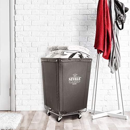 Seville Classics Large Commercial Heavy Duty Rolling Steel Frame Laundry Hamper Canvas Cart Bin  w/ Wheels for Hotel  Home  Closet  Bedroom  PATENTED   Gray  18 1 D x 18 1 W