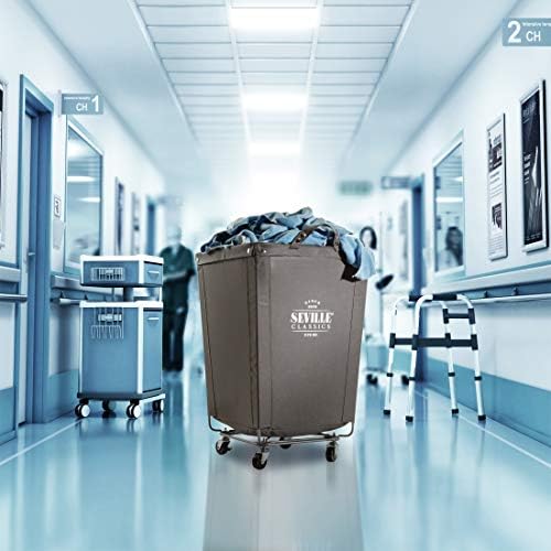 Seville Classics Large Commercial Heavy Duty Rolling Steel Frame Laundry Hamper Canvas Cart Bin  w/ Wheels for Hotel  Home  Closet  Bedroom  PATENTED   Gray  18 1 D x 18 1 W