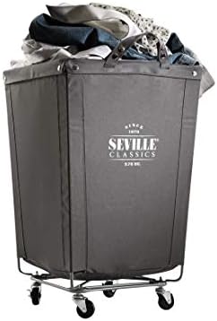 Seville Classics Large Commercial Heavy Duty Rolling Steel Frame Laundry Hamper Canvas Cart Bin  w/ Wheels for Hotel  Home  Closet  Bedroom  PATENTED   Gray  18 1 D x 18 1 W