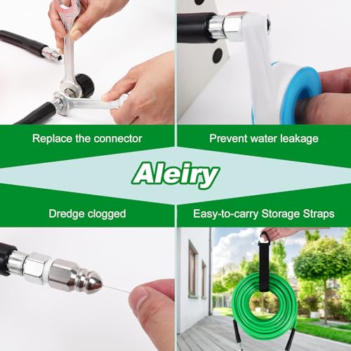 Sewer Jetter Kit for Pressure Washer Water Jet Drain Cleaning Hose with Corner Rotating Button Spring Nose 1/4 NPT Sewer Cleaning Tool High Pressure Nozzles 5800 PSI 100 FT