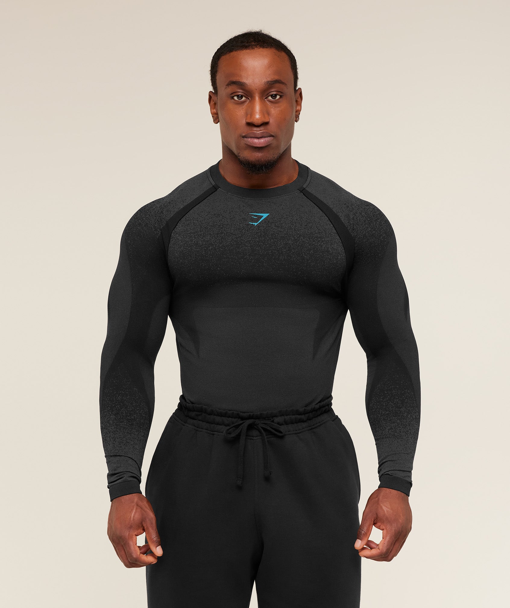 Talla L - Shadow Seamless Long Sleeve T-Shirt - Black/Brand Blue