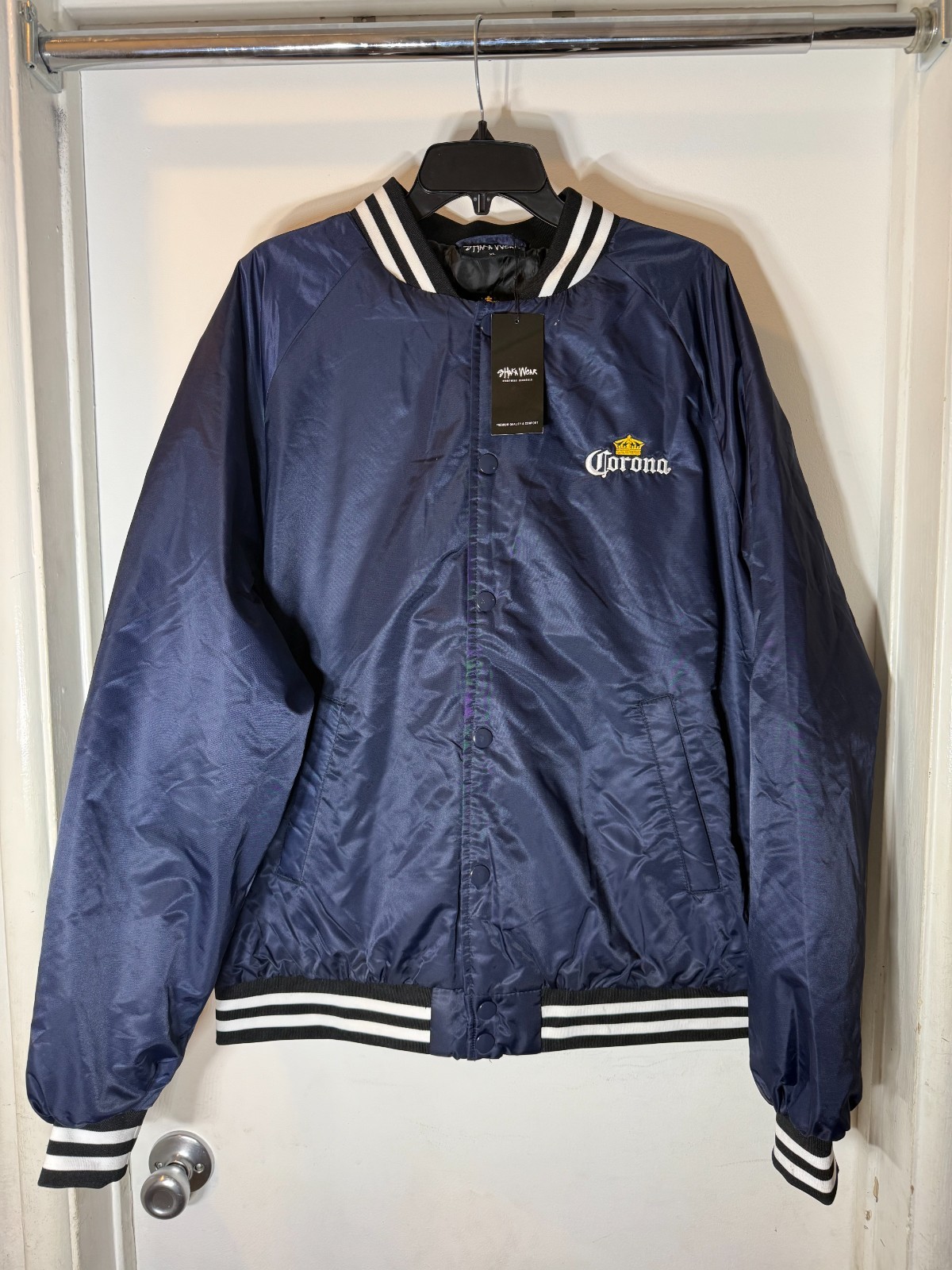 Chaqueta universitaria Shaka Wear Corona 100 Years azul para hombre, talla XL, nuevo