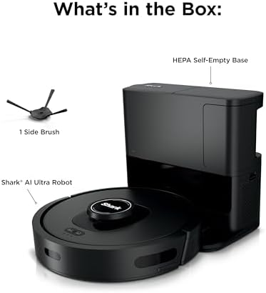 Shark AV2501S AI Ultra Robot Vacuum  with Matrix Clean  Home Mapping  30 Day Capacity HEPA Bagless Self Empty Base  Perfect for Pet Hair  Wifi  Dark Grey