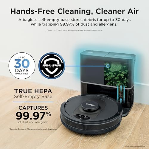 Shark AV2501S AI Ultra Robot Vacuum  with Matrix Clean  Home Mapping  30 Day Capacity HEPA Bagless Self Empty Base  Perfect for Pet Hair  Wifi  Dark Grey
