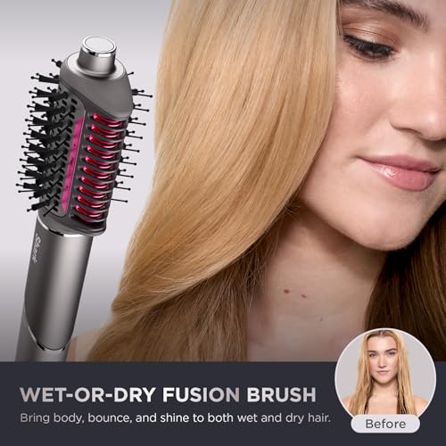 Shark FlexFusion Hair Straightener & Powerful Hair Dryer with Fusion Hair Brush  Ceramic Air Styler with Auto Wrap Hair Curlers  Concentrator  & FrizzFighter  Ceramic Plates  Metallic Mist  HD651S