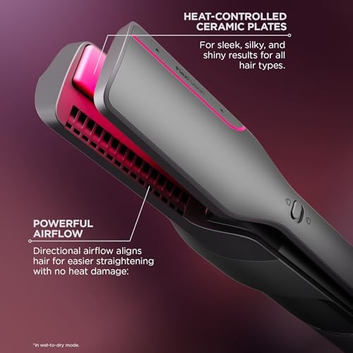 Shark FlexFusion Hair Straightener & Powerful Hair Dryer with Fusion Hair Brush  Ceramic Air Styler with Auto Wrap Hair Curlers  Concentrator  & FrizzFighter  Ceramic Plates  Metallic Mist  HD651S