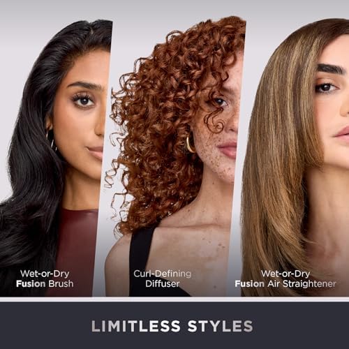 Shark FlexFusion Hair Straightener & Powerful Hair Dryer with Fusion Hair Brush  Ceramic Air Styler with Auto Wrap Hair Curlers  Concentrator  & FrizzFighter  Ceramic Plates  Metallic Mist  HD651S