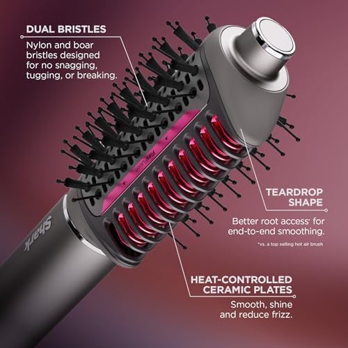 Shark FlexFusion Hair Straightener & Powerful Hair Dryer with Fusion Hair Brush  Ceramic Air Styler with Auto Wrap Hair Curlers  Concentrator  & FrizzFighter  Ceramic Plates  Metallic Mist  HD651S