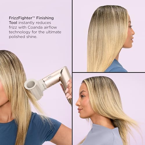 Shark FlexFusion Hair Straightener & Powerful Hair Dryer with Fusion Hair Brush  Ceramic Air Styler with Auto Wrap Hair Curlers  Concentrator  & FrizzFighter  Ceramic Plates  Metallic Mist  HD651S