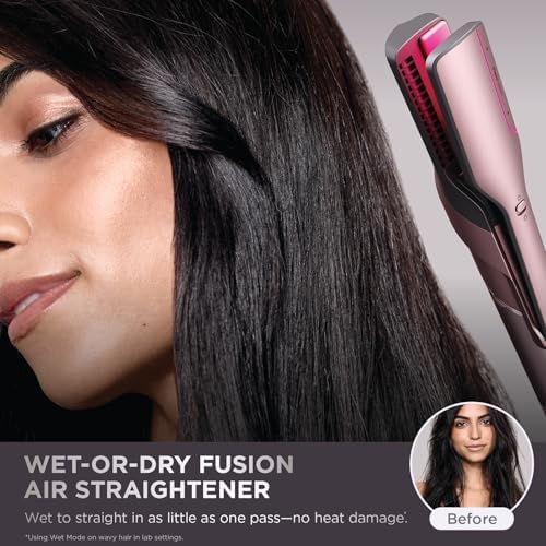 Shark FlexFusion Hair Straightener & Powerful Hair Dryer with Fusion Hair Brush  Ceramic Air Styler with Auto Wrap Hair Curlers  Concentrator  & FrizzFighter  Ceramic Plates  Metallic Mist  HD651S