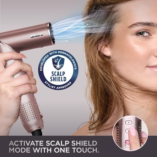 Shark FlexFusion Hair Straightener & Powerful Hair Dryer with Fusion Hair Brush  Ceramic Air Styler with Auto Wrap Hair Curlers  Concentrator  & FrizzFighter  Ceramic Plates  Metallic Mist  HD651S