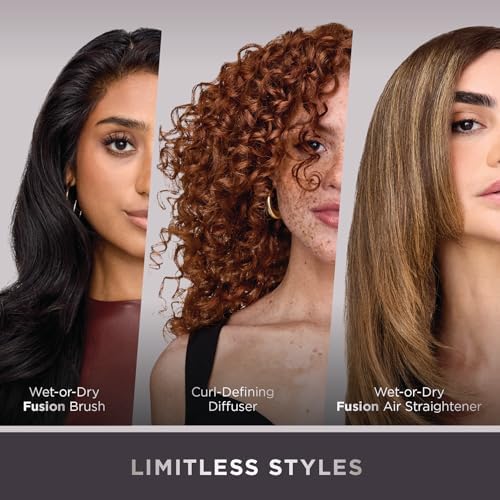 Shark FlexFusion Hair Straightener & Powerful Hair Dryer with Fusion Hair Brush  Ceramic Air Styler with Auto Wrap Hair Curlers  Concentrator  & FrizzFighter  Ceramic Plates  Metallic Mist  HD651S