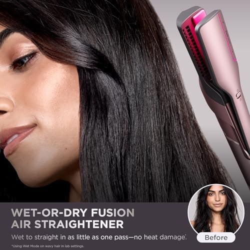 Shark FlexFusion Hair Straightener & Powerful Hair Dryer with Fusion Hair Brush  Ceramic Air Styler with Auto Wrap Hair Curlers  Concentrator  & FrizzFighter  Ceramic Plates  Metallic Mist  HD651S