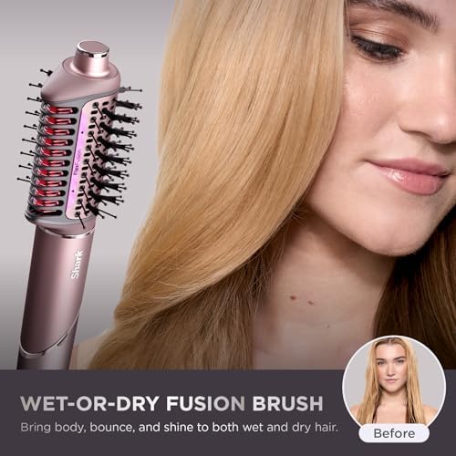 Shark FlexFusion Hair Straightener & Powerful Hair Dryer with Fusion Hair Brush  Ceramic Air Styler with Auto Wrap Hair Curlers  Concentrator  & FrizzFighter  Ceramic Plates  Metallic Mist  HD651S