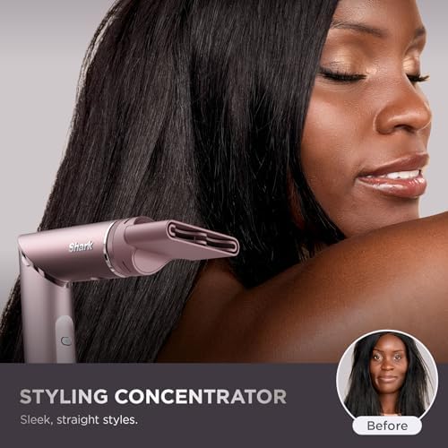 Shark FlexFusion Hair Straightener & Powerful Hair Dryer with Fusion Hair Brush  Ceramic Air Styler with Auto Wrap Hair Curlers  Concentrator  & FrizzFighter  Ceramic Plates  Metallic Mist  HD651S