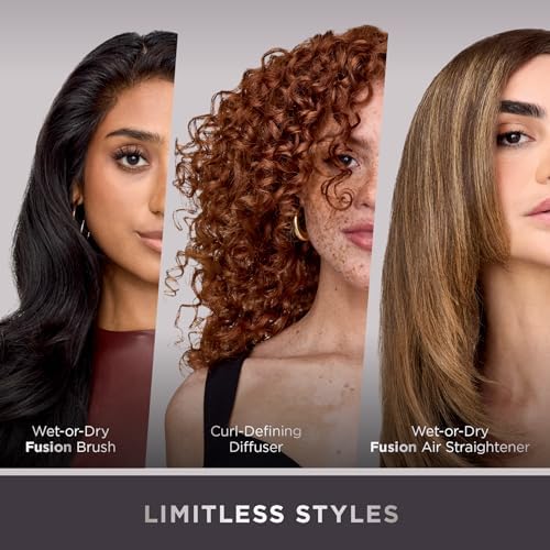 Shark FlexFusion Hair Straightener & Powerful Hair Dryer with Fusion Hair Brush  Ceramic Air Styler with Auto Wrap Curlers & Concentrator  Ceramic Plates  Cosmic Blush HD641S